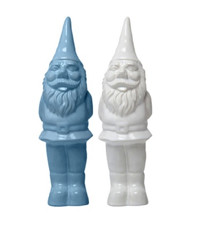 Chive Set of 2 Ceramic Garden Gnomes, Cobalt/White