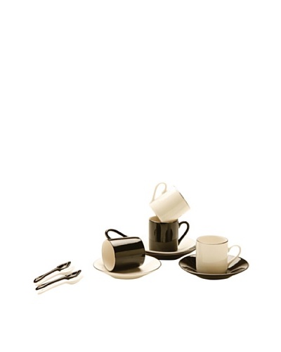 Classic Coffee & Tea Set of 4 Cup & Saucers With Spoons, Black/White