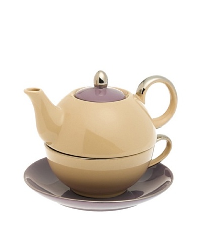 Classic Coffee & Tea Siena Tea For One With Saucer, Beige/Purple