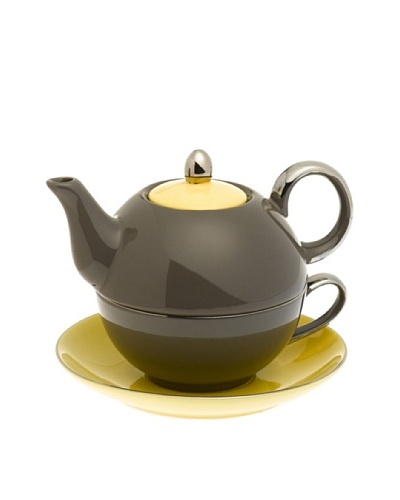 Classic Coffee & Tea Siena Tea For One With Saucer, Dark Grey/Yellow