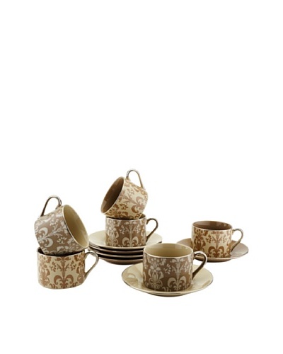 Classic Coffee & Tea Set of 6 Nouveau Chic Cups & Saucers