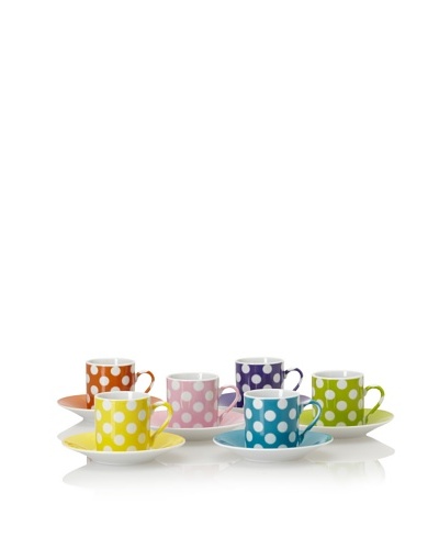 Classic Coffee & Tea White Dots Espresso Cups & Saucers, Set of 6 [Assorted]