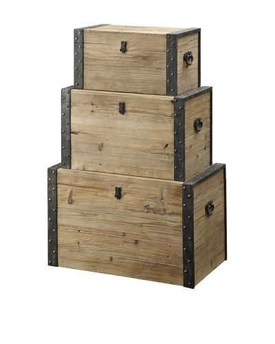 Coast to Coast Set of 3 Decorative Storage Boxes, Natural/Black