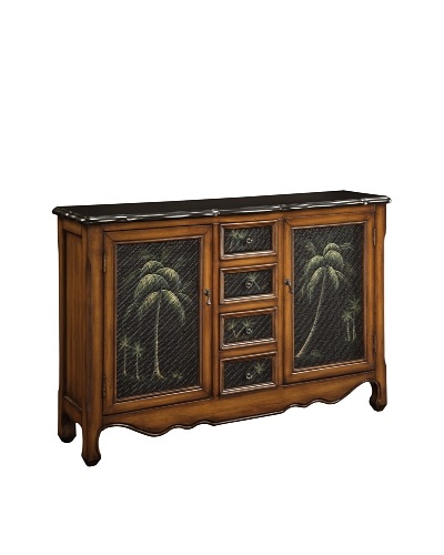 Coast to Coast Palm Rattan Inset Cabinet, Brown