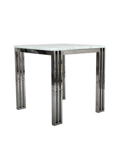 Control Brand Carrara Marble and Stainless Steel End Table, White Marble