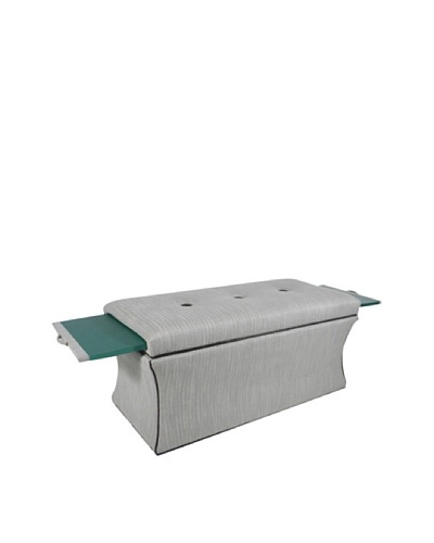 COUEF Madison Storage Bench, Emerald/Grey-White Herringbone