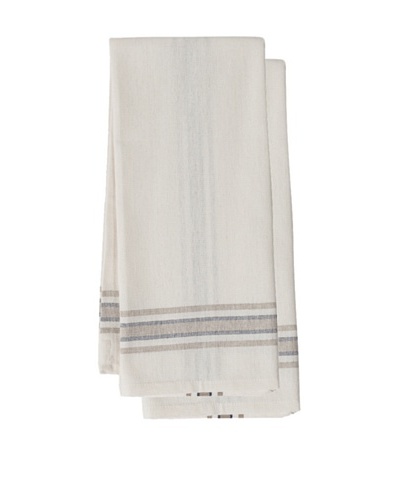 Couleur Nature Set of 2 Khadhi Tea Towels, White/Beige/Navy