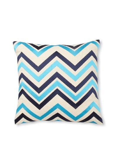 Courtney Cachet Chevron Linen Pillow, Navy/Turquoise, 16 x 16