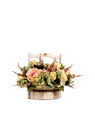 Creative Displays Pink, Green & Cream Hydrangea & Rose Floral in Basket