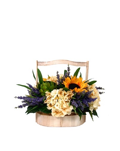 Creative Displays Sunflower, Artichoke & Hydrangea in Wooden Basket