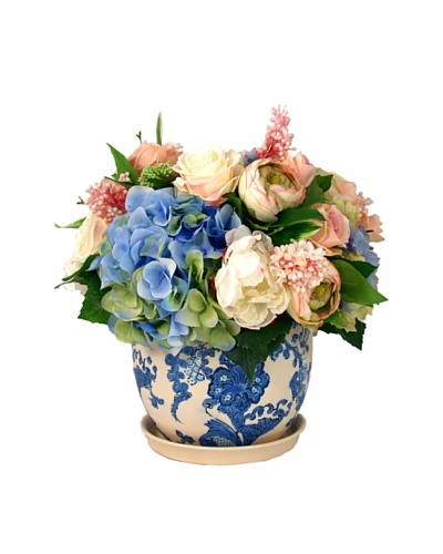 Creative Displays White & Blue Hydrangea in Delft Pot