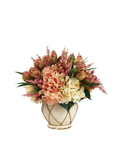 Creative Displays Cream & Pink Peony with Hydrangea in Cream Rope Pot