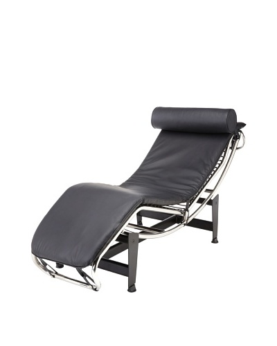 Cubo Leather and Stainless Steel Chaise, Black