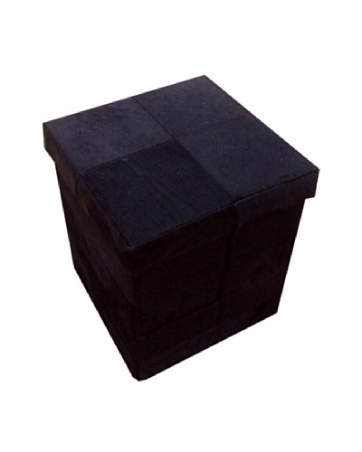 Design Accents Collapsible Box with Cowhide Squares, Black, 17