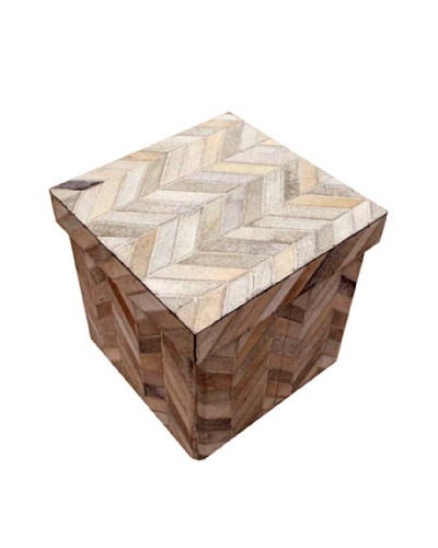 Design Accents Collapsible Box with Chevron Cowhide, Grey, 16