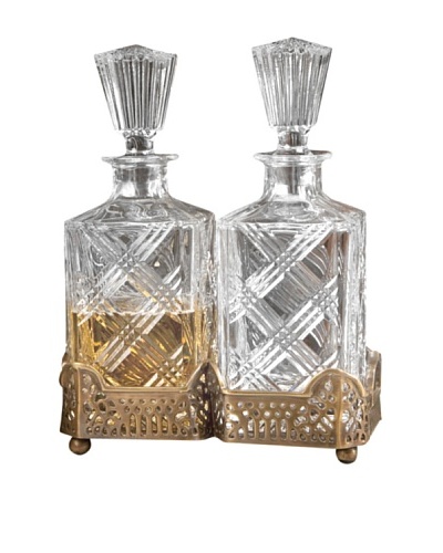 Dessau Home Gallery Holder with 2 Crystal Decanters