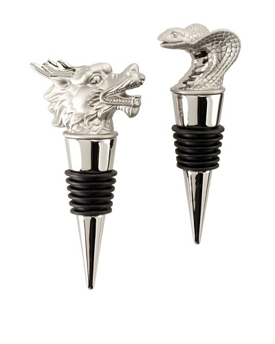 D.L. & Co. Set of 2 Metal Wine Stoppers, Snake/Dragon
