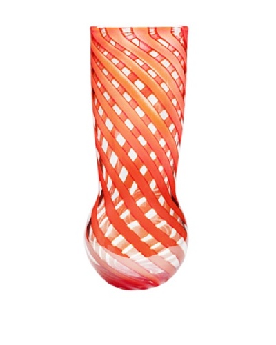 Dynasty Gallery Mouthblown Bulb Glass Vase, Red Ribbon
