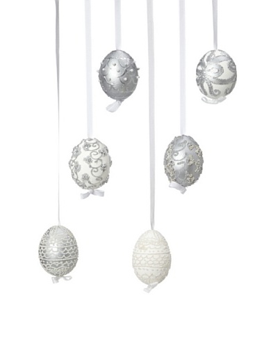 Peter Priess Set of 6 Assorted Shimmer Easter Eggs, Silver/Cream