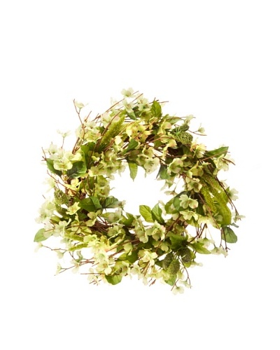 Faux Wild Dogwood Wreath, Green/White