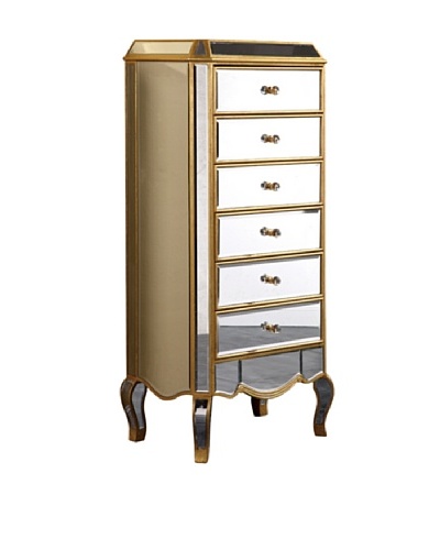 Camille 6-Drawer Mirrored Chest, Gold Leaf
