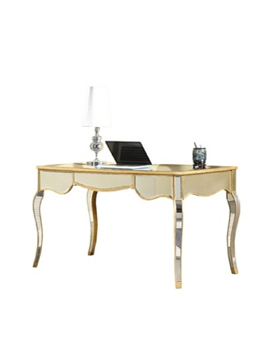 Camille 3-Drawer Mirrored Desk, Gold Leaf