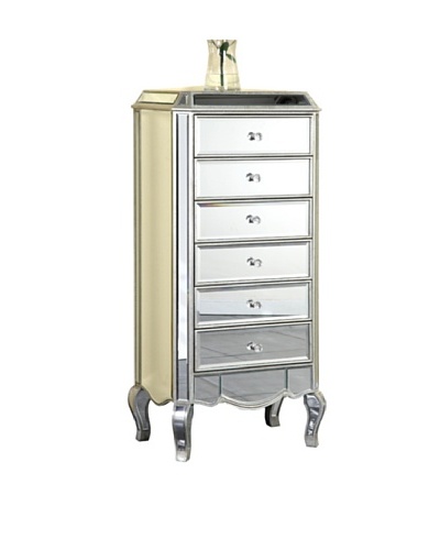Camille 6-Drawer Mirrored Chest, Silver Leaf
