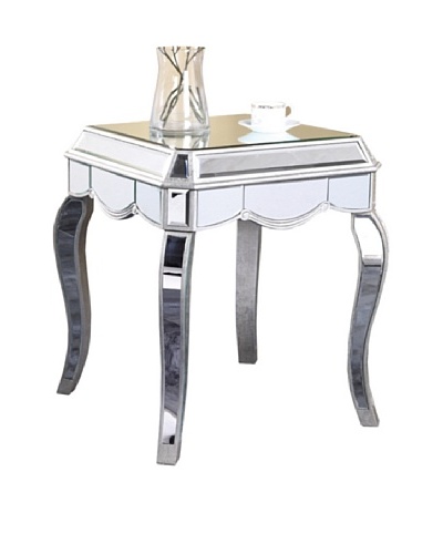 Camille Mirrored Lamp Table, Silver Leaf