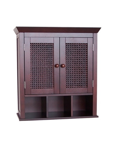 Elegant Home Fashions Wall Cabinet with Cane-Paneled Doors and Storage Cubbies, Espresso