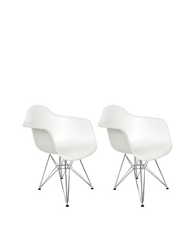 Euro Home Collection Set of 2 Dijon Arm Chairs, White/Chrome