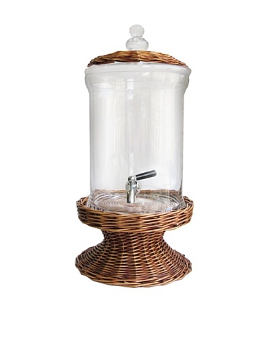 Crystal Glass Beverage Dispenser with Willow Base and Lid, Brown