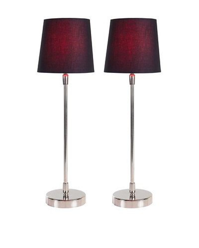 Filament Set of 2 Slim Round Table Lamps with Contrast Shade, Black/Fuchsia