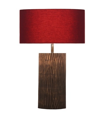 Filament Carved Wooden Base Table Lamp, Brown/Red
