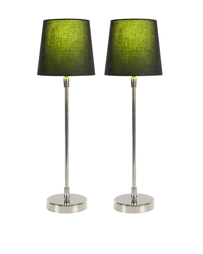 Filament Set of 2 Slim Round Table Lamps with Contrast Shade, Black/Green