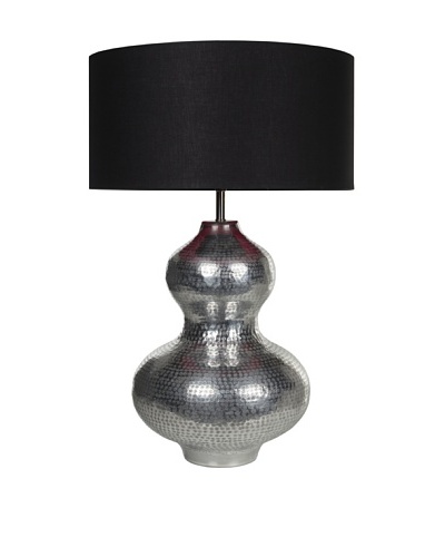 Filament Curved Metal Table Lamp with Contrast Shade, Silver/Black/Fuchsia
