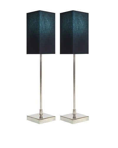 Filament Set of 2 Slim Square Table Lamps with Contrast Shade, Black/Turquoise