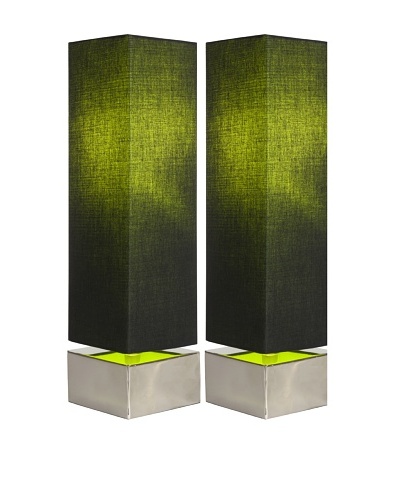 Filament Set of 2 Square Contrast Shade Table Lamps, Black/Green