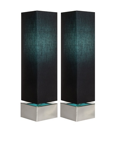 Filament Set of 2 Square Contrast Shade Table Lamps, Black/Turquoise