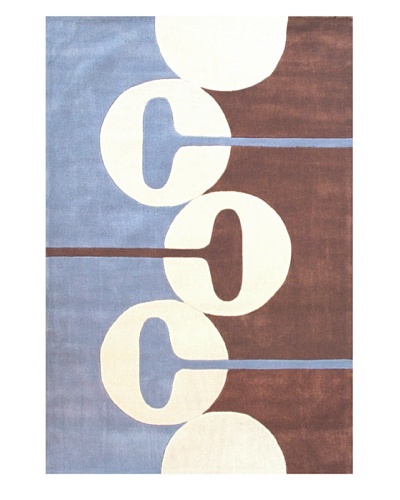 Festival Rug, Blue/Off-White/Chocolate, 5′ x 7′ 3″