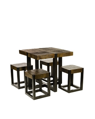 Foreign Affairs Rustic Square Dining Table with Four Stools Batavia, Solid Wood