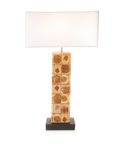 Foreign Affairs Teak Wood Table Lamp Teak, Conical White Shade, Handcrafted From Teak Wood, White