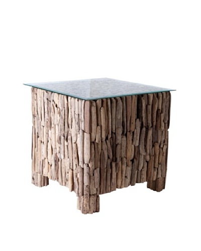 Foreign Affairs Square Driftwood Table Shore, Fitted Glass Top