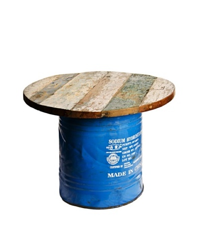 Foreign Affairs Coffee Table Hipster, Recycled Oil Drum Base with Reclaimed Boat Wood Top, Various