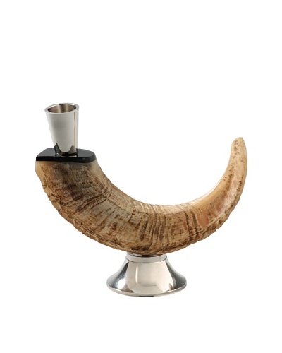 Foreign Affairs Polished Nickel & Horn Candle Holder