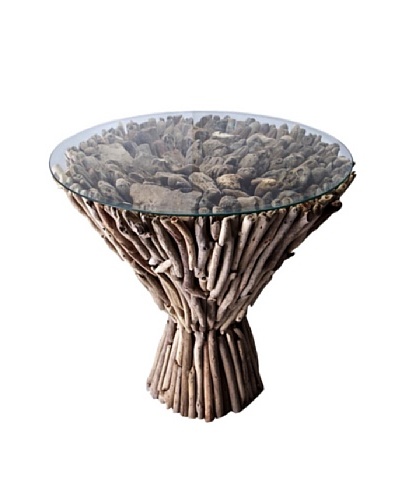 Foreign Affairs Cone Driftwood Table, Glass Top