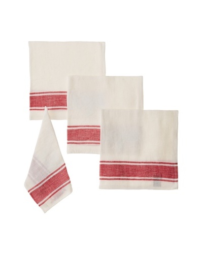 Found Object Calais Set of 4 Linen/Cotton Napkins, White/Red