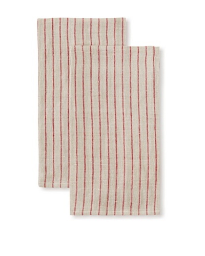 Found Object Le Havre Set of 2 Linen/Cotton Kitchen Towels, Red/Khaki
