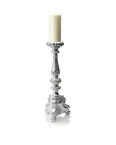 Found Objects Tall Wooden Carved Candle Stick, Silver