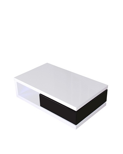 Fox Hill Trading Co. Glossy Functional Coffee Table with Storage, White/Black