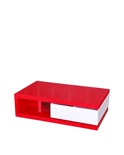 Fox Hill Trading Co. Glossy Functional Coffee Table with Storage, Red/White